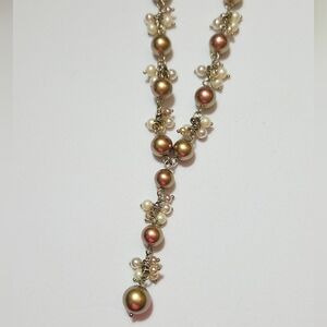 Vintage Carolee Gold & Pink Color-Changing Faux Pearl Lariat Necklace Signed